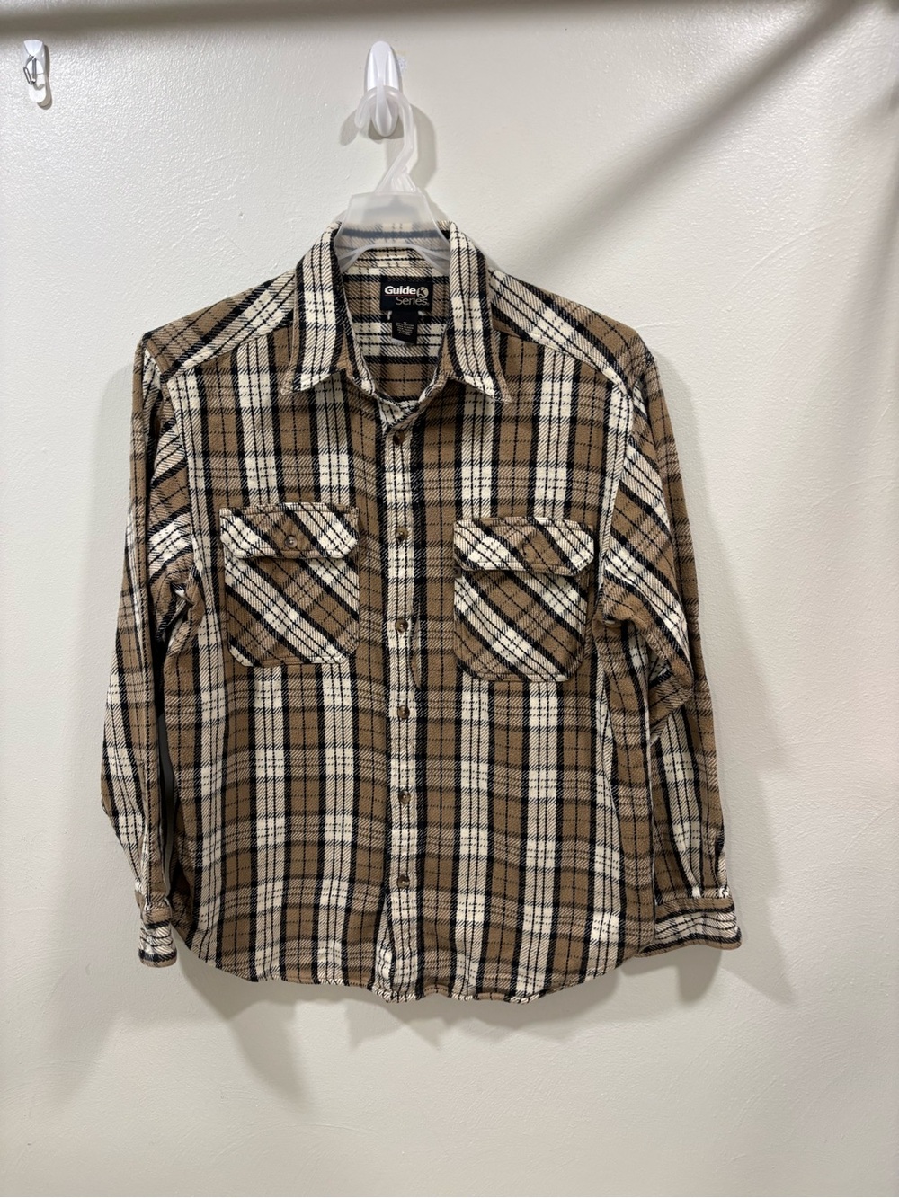Men’s Guide Series Rugged Long Sleeve Brown Plaid Shirt Size Med